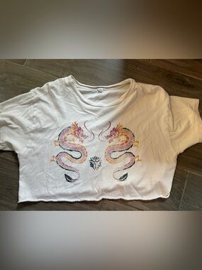 Garage White Tee with Pink and Orange Dragon Print